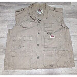 Vintage Rugged Run Fishing Mens Vest Size XL Cargo Khaki Cotton Blend